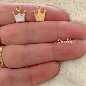 2 White / Gold Tone Princess Crown Enamel Charms
